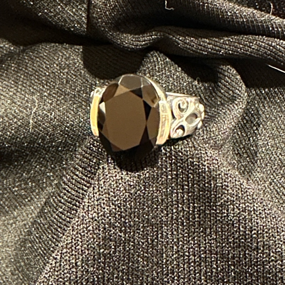 Silpada Black Faceted Chalcedony Onyx Ring #1410 Size 7.